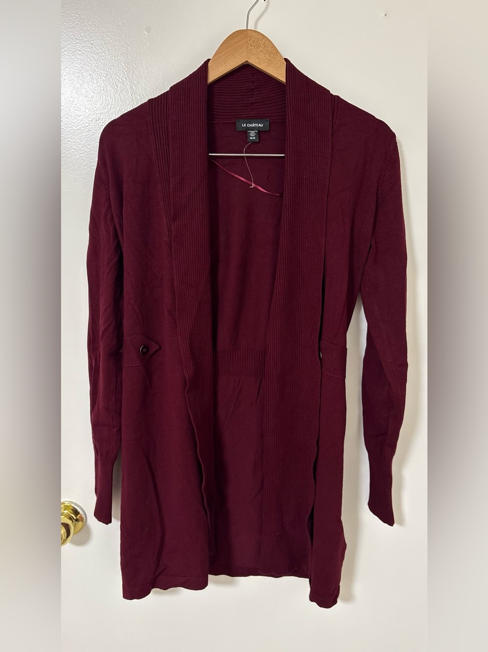 Le Château Ribbed Shawl Collar Cardigan in Burgundy